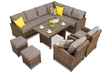Техноратанов комплект Parma Comida 7 кафяви с пуфове Garden Point