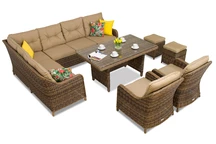 Техноратанов комплект Toledo Comida 7 кафяви с пуфове Garden Point