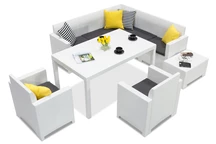 Техноратанов комплект с ъглов диван и фотьойли Nebraska Comida 7 бял Bica