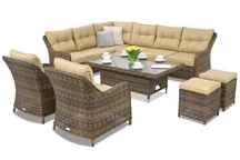 Техноратанови градински мебели Toledo Apetito 7 Lift с 2 пуфа Garden Point кафяви