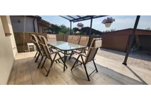 Трапезни мебели от стомана Modena/Rosario за 8 души с голяма маса 200 cm Garden Point, кафяви