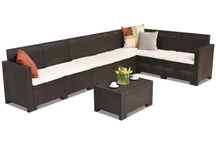 Бял, градински ъглов диван с масичка Nebraska Corner Max 7 кафяв Bica