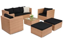 Градински мебели от техноратан Roma Coffee 5+ 2 пуфа Garden Point меден цвят