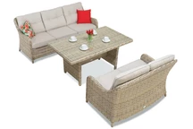 Ратанов комплект Toledo Apetito с голяма маса за 5 човека в бежово Garden Point