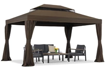 Кафяв градински павилион със завеси Valencia 3x4m Garden Point