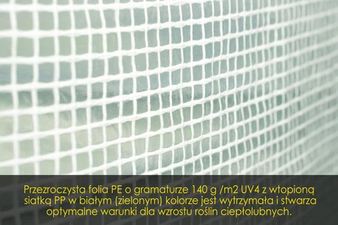 Прозрачно PE фолио с тегло 140g/m2 UV4 с разтопена PP мрежа.